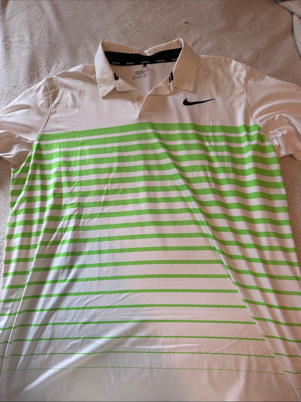 Nike White Polo with Neon Green Horizontal Stripes
